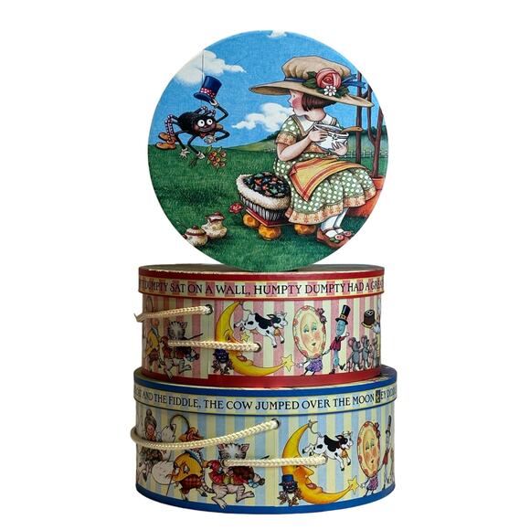 VTG Mary Engelbreit Nested Hat Boxes Set of 3 Nursery Rhyme Theme, EUC - Picture 1 of 12